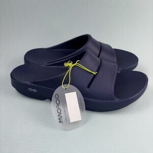 OOFOS OOahh Comfort Slide Sandals Men's Size 11 Navy Blue Slip On NWT B Grade